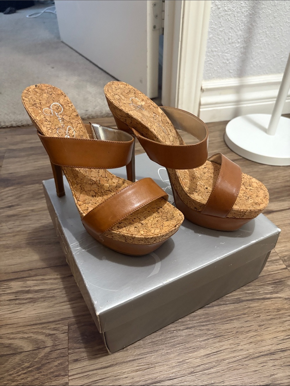 Jessica Simpson Brown Cork Platform Slide Sandals